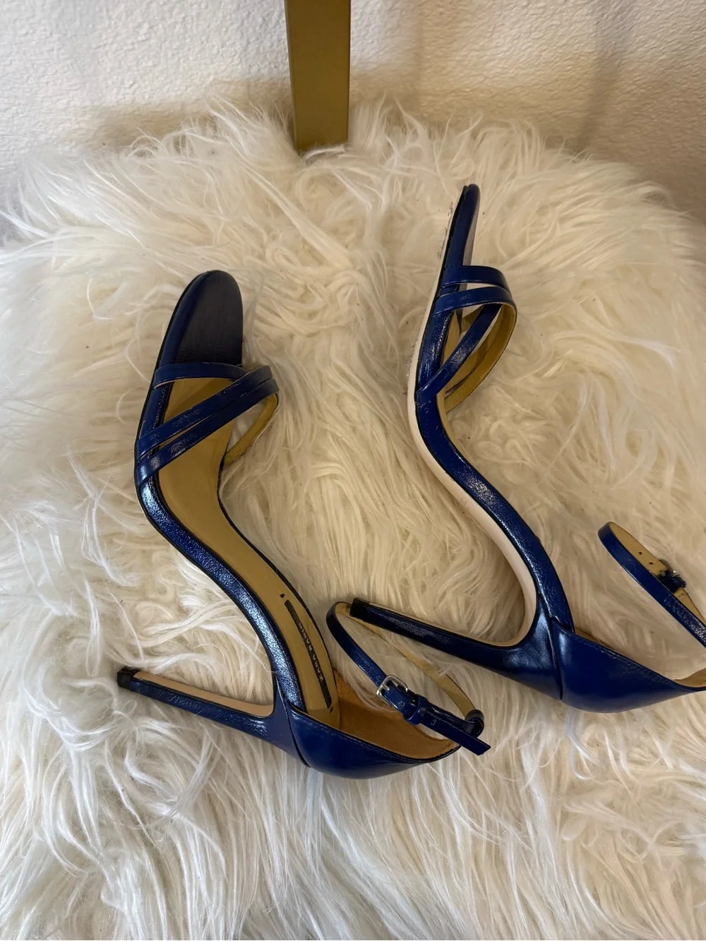 Zara Basic Navy Blue Leather Ankle-Strap Stiletto Sandals Heel 4” Size 6